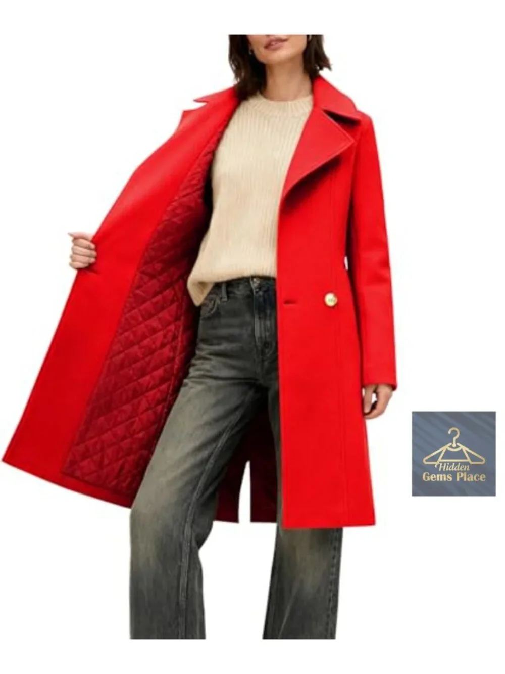Women's Long Notch Lapel Peacoat Double-Breasted Overcoat Fall Winter